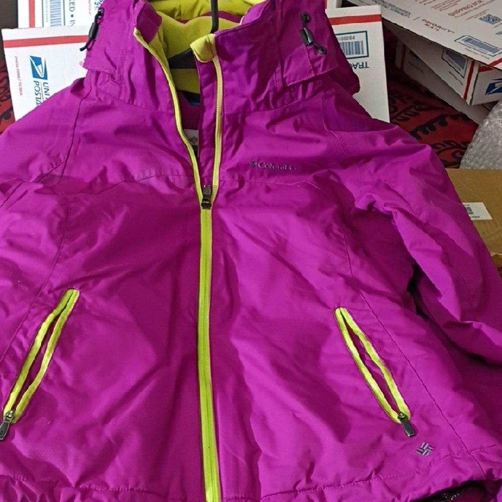 Columbia Kids' Vibrant Pink Raincoat with Neon Yellow Details